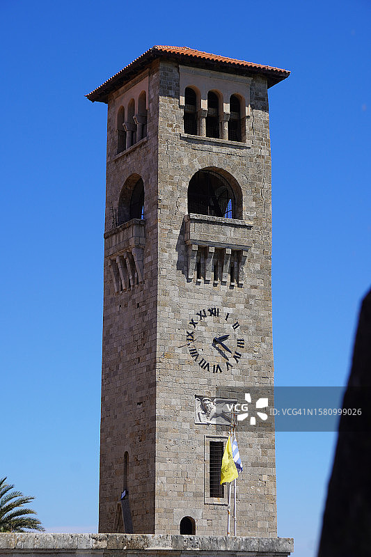 希腊罗德镇福音教堂钟楼图片素材
