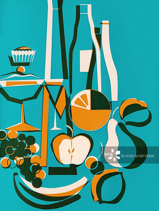 抽象水果和葡萄酒静物图片素材