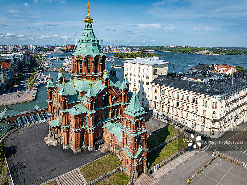 赫尔辛基乌斯佩斯基大教堂航拍，芬兰图片素材
