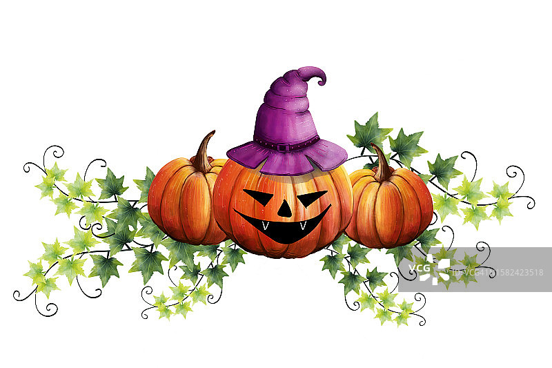 万圣节南瓜相框水彩画图片素材