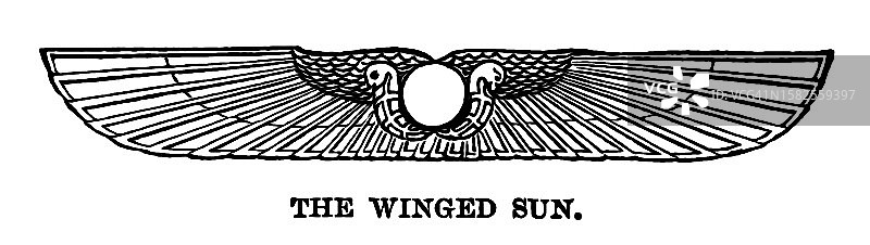 带翼的太阳古老雕刻插图图片素材