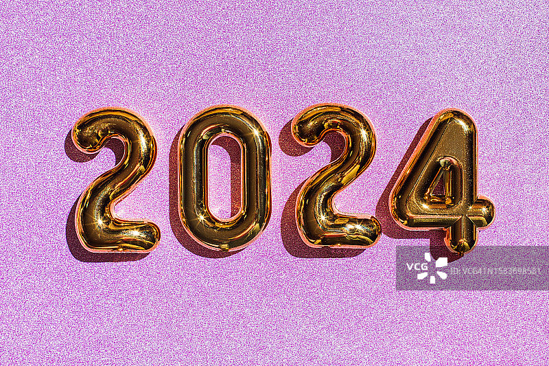 2024新年快乐紫色背景与闪光图片素材