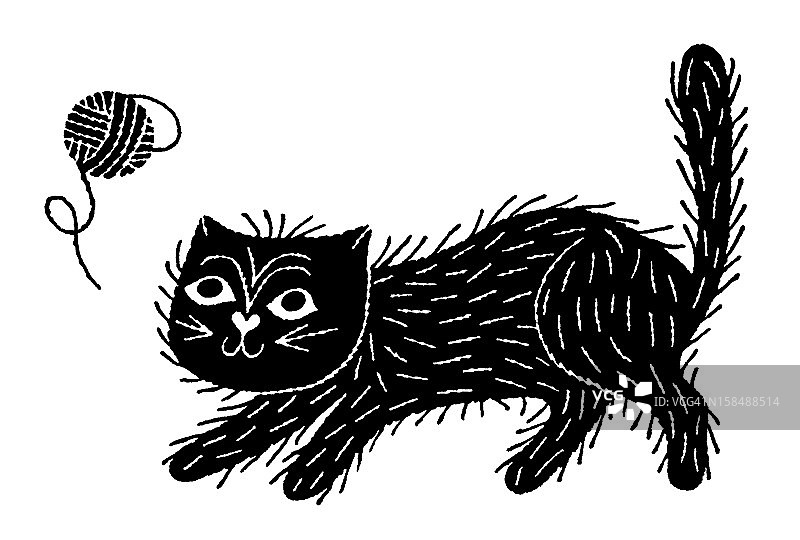 黑猫与毛线图片素材