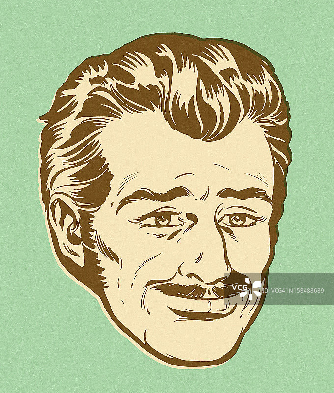 绿色背景上微笑的胡子男人图片素材