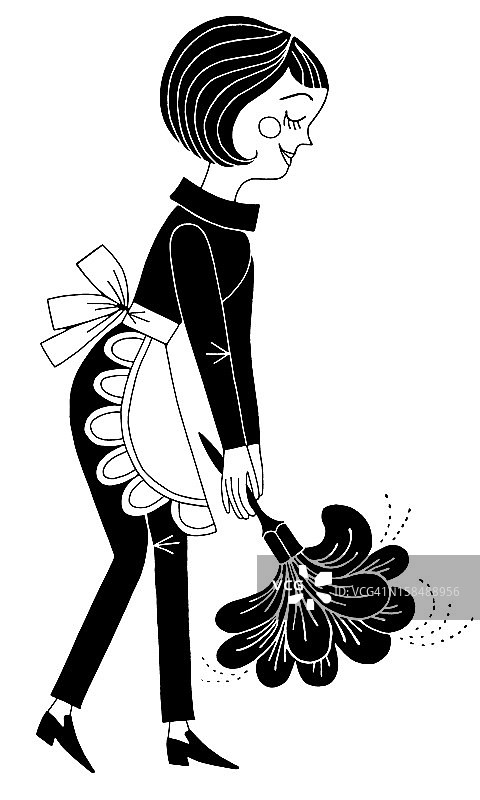 手持鸡毛掸子的女人图片素材