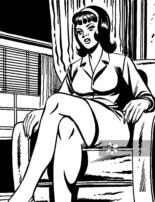 坐在椅子上的深色头发女人图片素材