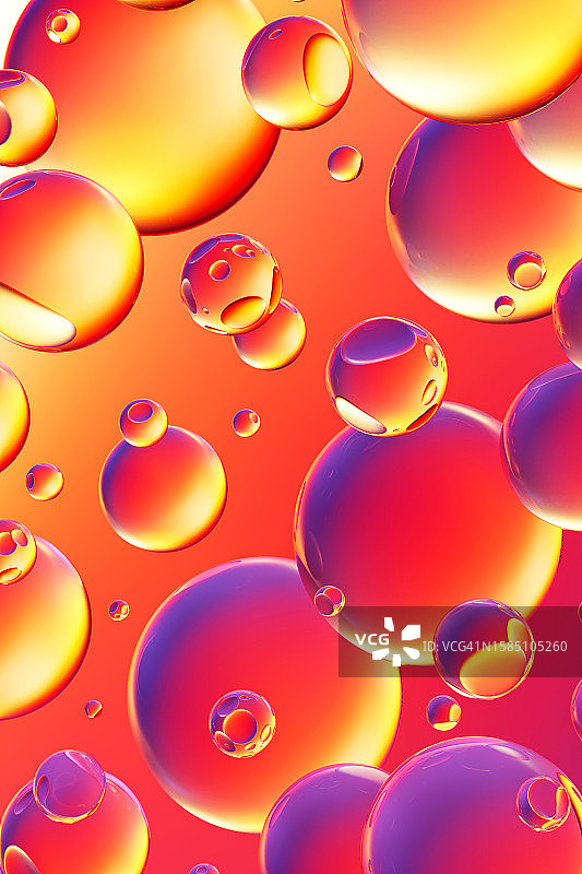 彩色红黄橙紫化学3D分子气泡水滴垂直背景图片素材