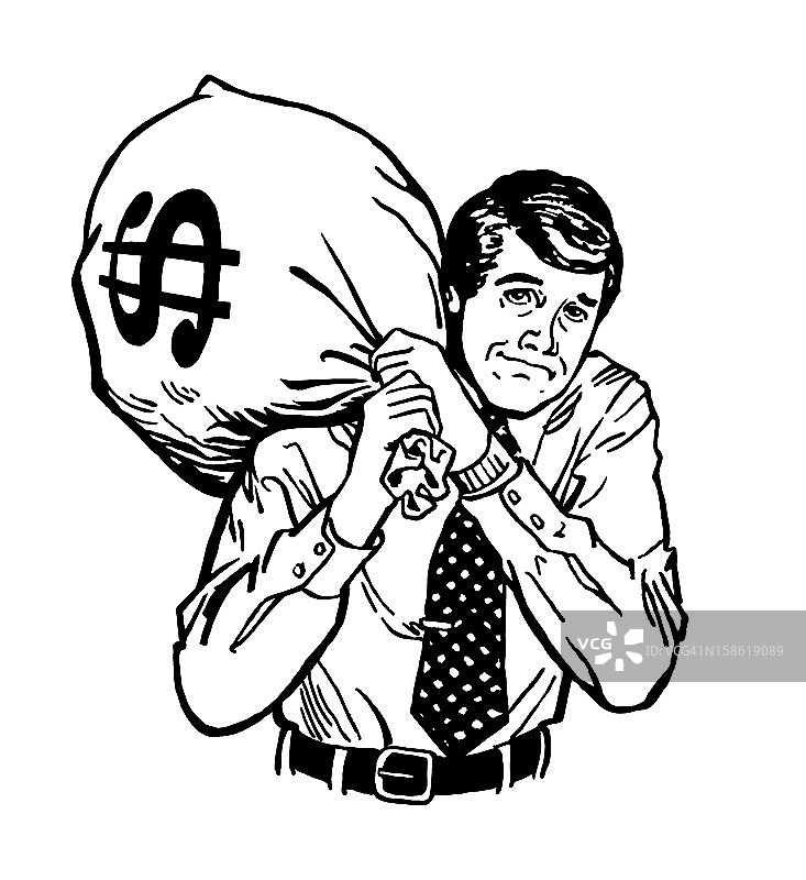 男人携带沉重的钱袋图片素材