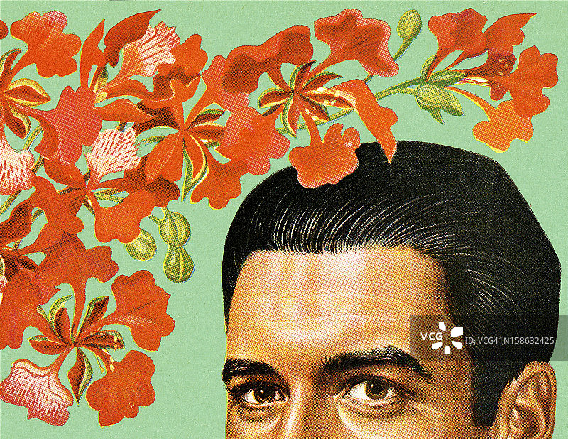 男人的头顶与鲜花图片素材