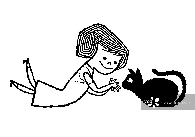 和猫玩耍的女孩图片素材