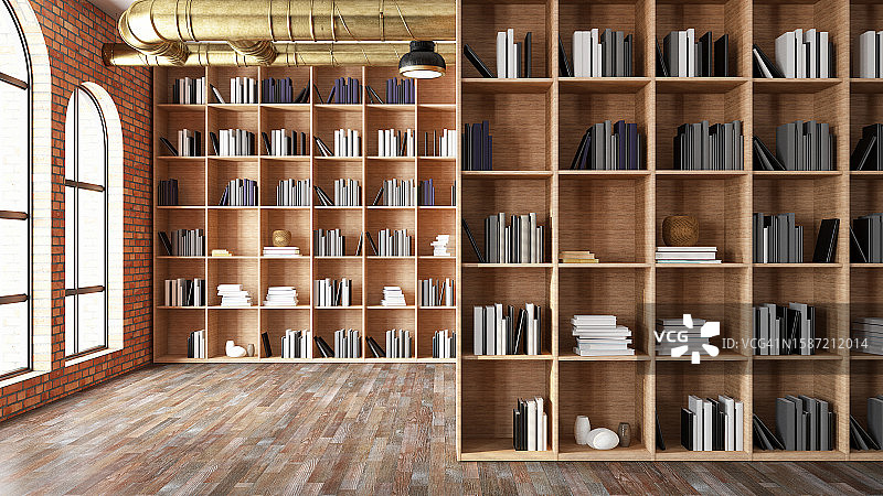 图书馆里摆满书籍的书架图片素材