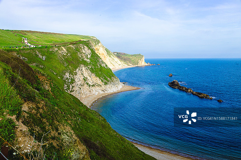 英国侏罗纪海岸拉尔沃思海湾的著名海滩图片素材