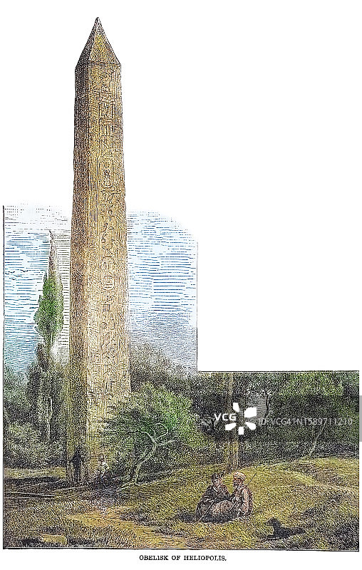 赫利奥波利斯的乌塞尔特森一世方尖碑古老雕刻插图图片素材