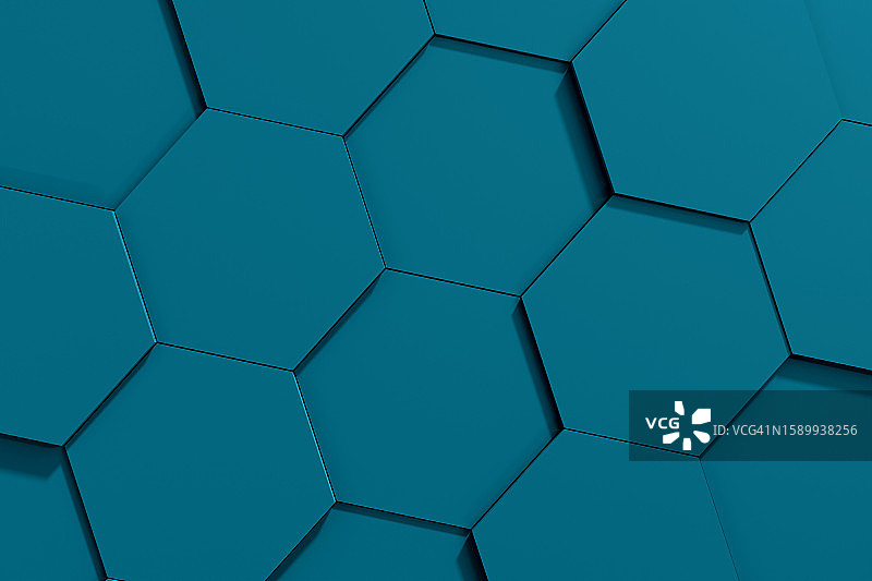 抽象的蓝绿色背景，带有3D六边形图案图片素材