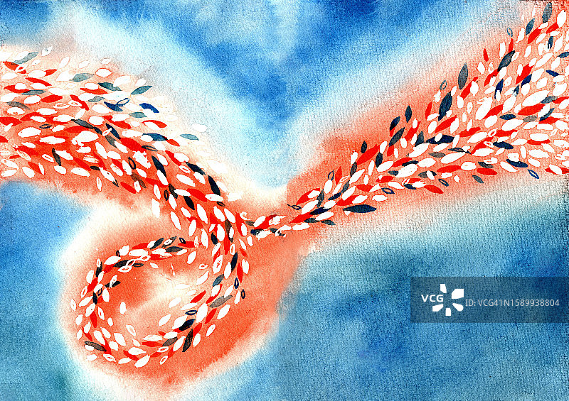 具有彩色羽毛波浪的抽象水彩画图片素材