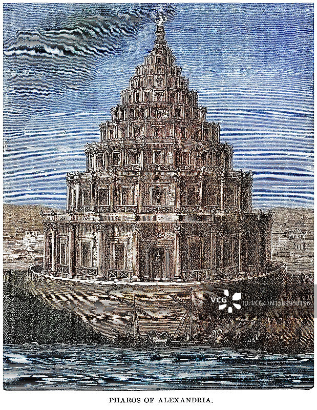 亚历山大灯塔古老雕刻插图图片素材