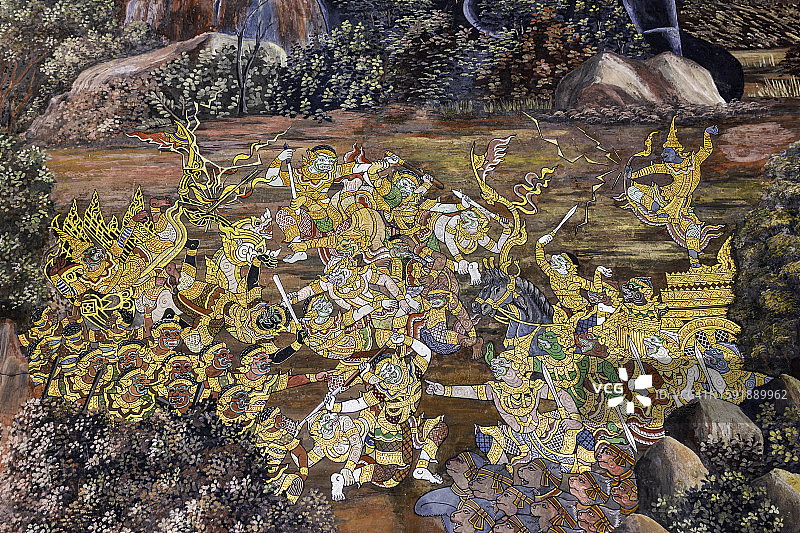 泰国曼谷玉佛寺的拉玛衍那壁画图片素材