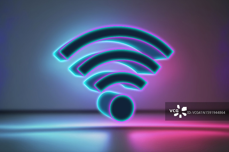霓虹灯照亮的3D Wifi图标图片素材