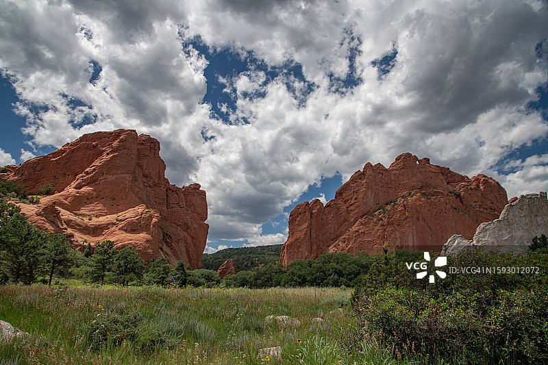 科罗拉多斯普林斯众神花园及高耸的砂岩地貌，位于北美洲美国西部图片素材