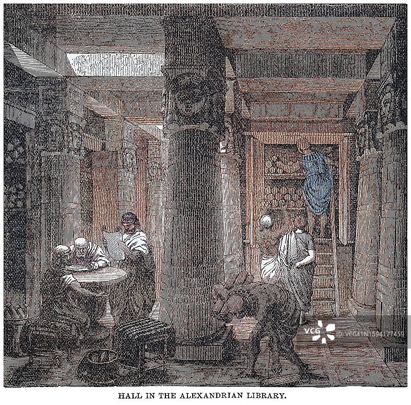 亚历山大图书馆大厅重建古版画图片素材