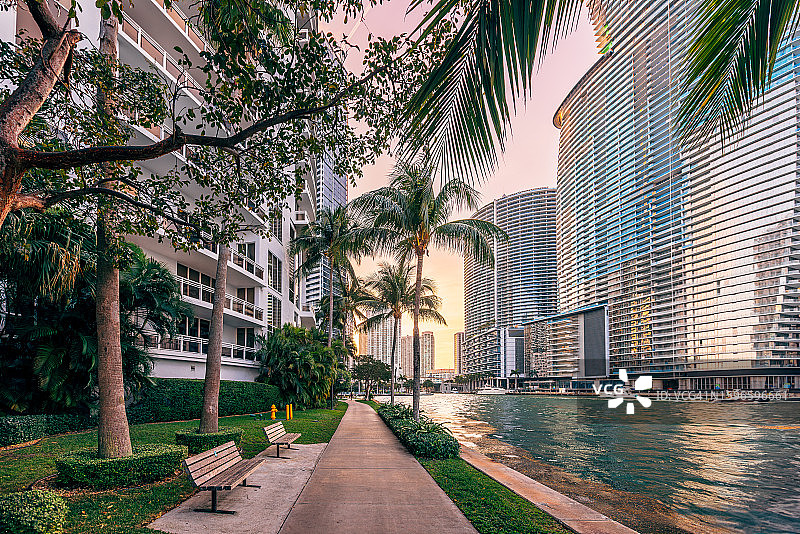 美国佛罗里达州迈阿密市中心附近布里克尔岛的豪华公寓楼图片素材