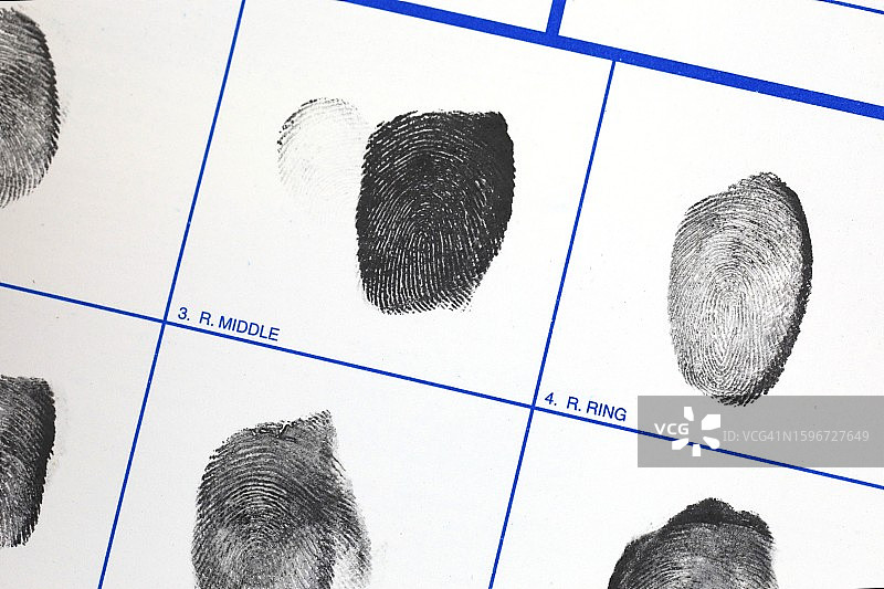 用于犯罪识别的联邦调查局指纹卡图片素材