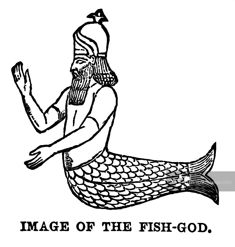 古版画：达贡，古代叙利亚幼发拉底河中游地区的神祇图片素材