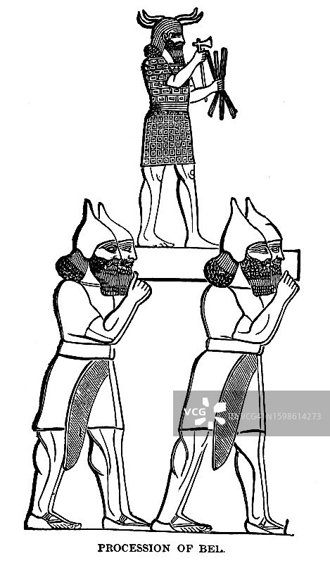 美索不达米亚宗教中诸神的“主”或“主人”称号——贝尔的古老雕刻插图图片素材