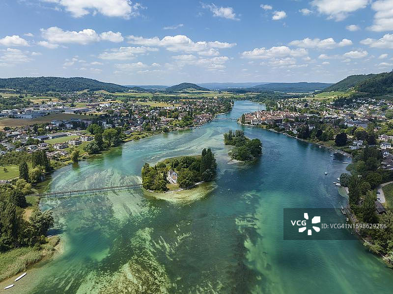 瑞士图尔高州康斯坦茨湖西部韦尔德岛群鸟瞰图图片素材