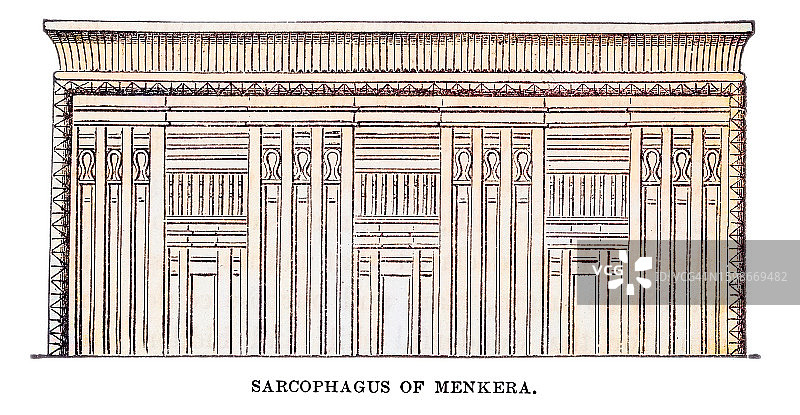 吉萨金字塔群中门卡乌拉金字塔（石棺）老式雕刻插图图片素材