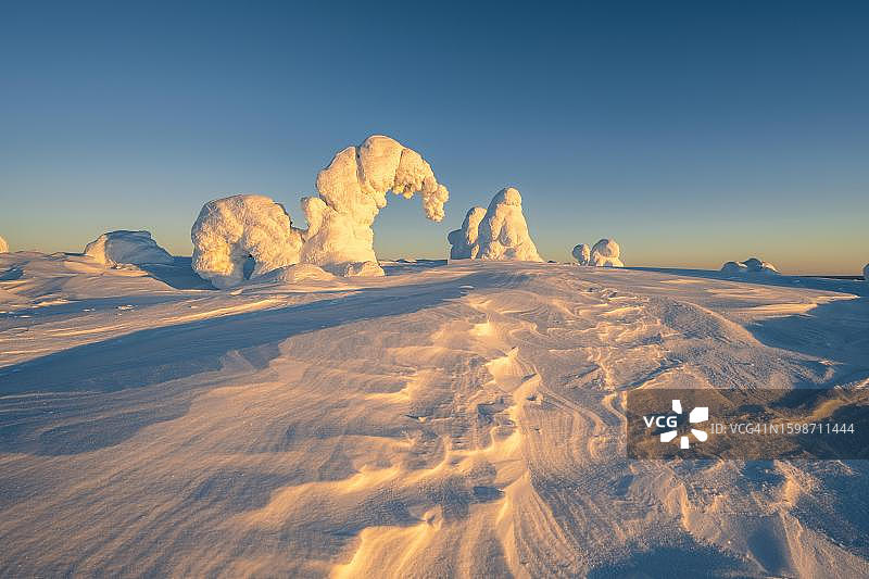 吕于斯图恩蒂国家公园冬季雪景，芬兰拉普兰区波西奥图片素材