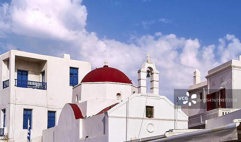 希腊米科诺斯岛的传统希腊东正教教堂特写图片素材