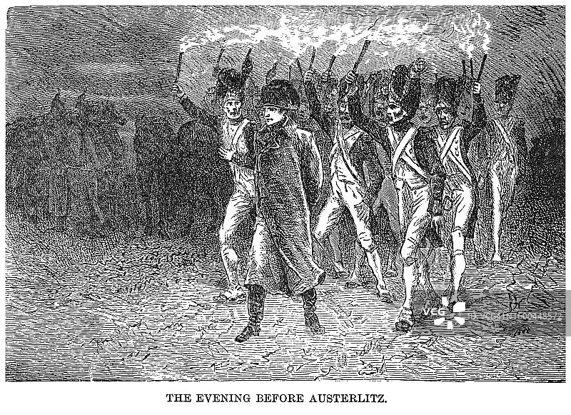 奥斯特里茨战役前夜老式雕刻插图图片素材