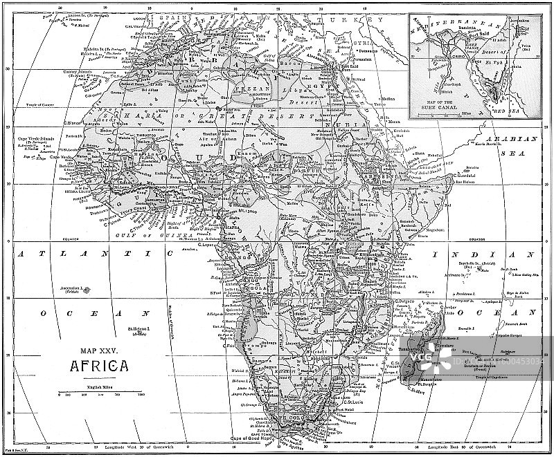 老式彩色石印非洲地图图片素材