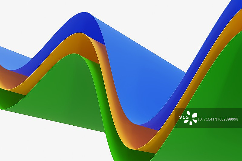白色背景上的绿、蓝、黄色波浪面图片素材
