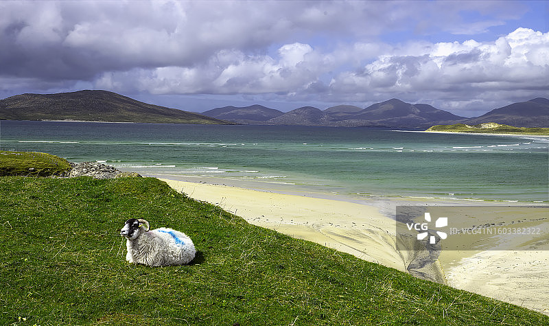 多云天空下的湖泊风光图片素材