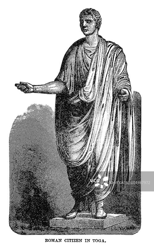 穿着托加袍的古罗马公民雕刻插图图片素材