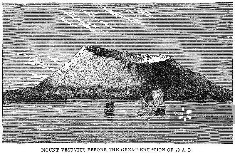 维苏威火山内部古老插画图片素材