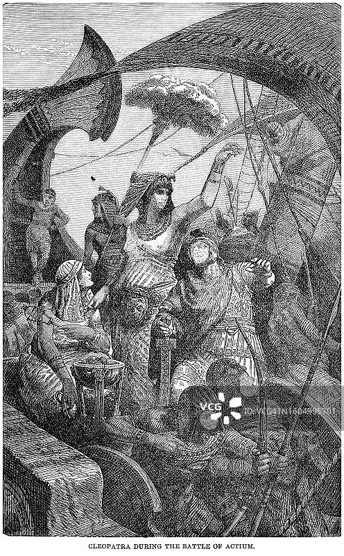 亚克兴海战古老版画插图图片素材