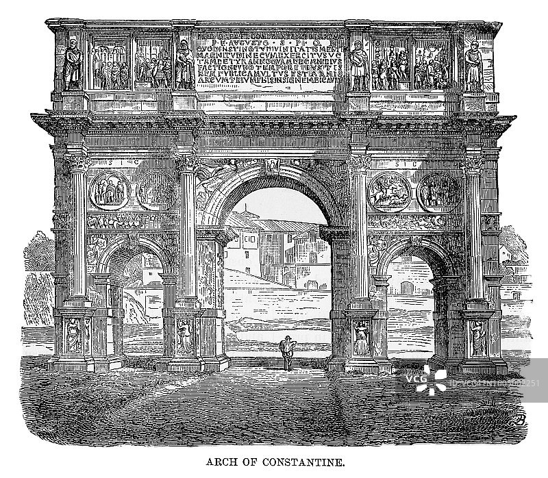 意大利罗马君士坦丁凯旋门古老雕刻插图（公元312年至315年间建造）图片素材