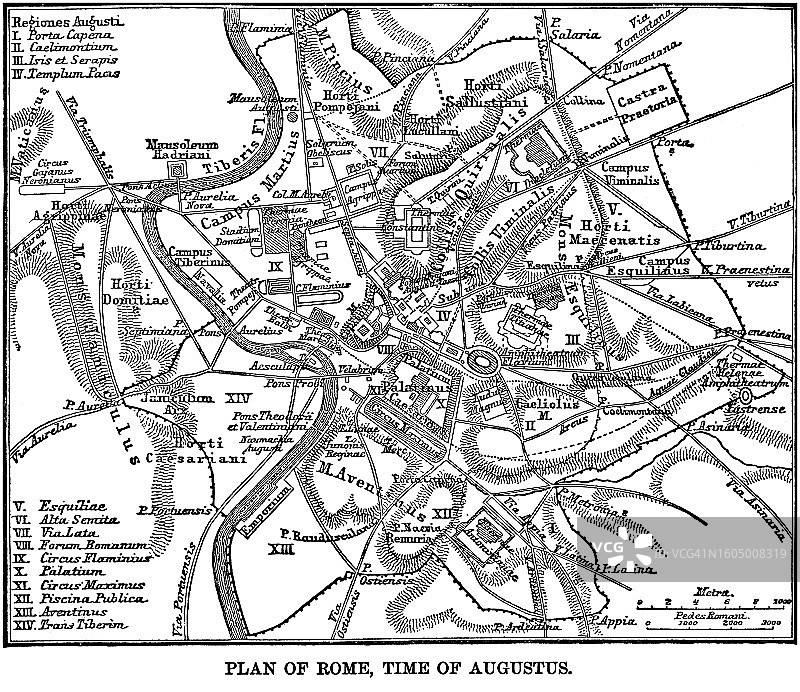 奥古斯都皇帝时期罗马的古老雕刻地图（平面图）图片素材