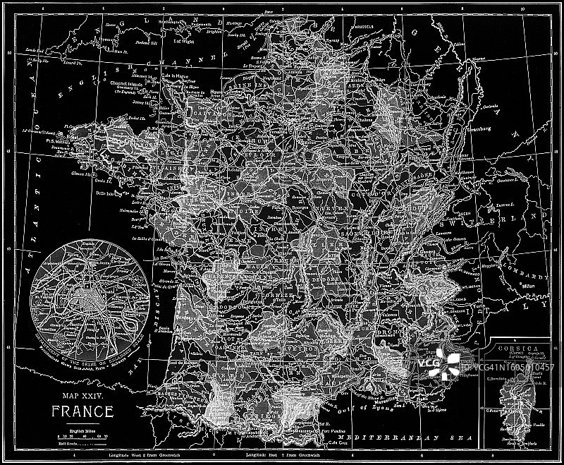 老式石印彩绘：法国地图图片素材