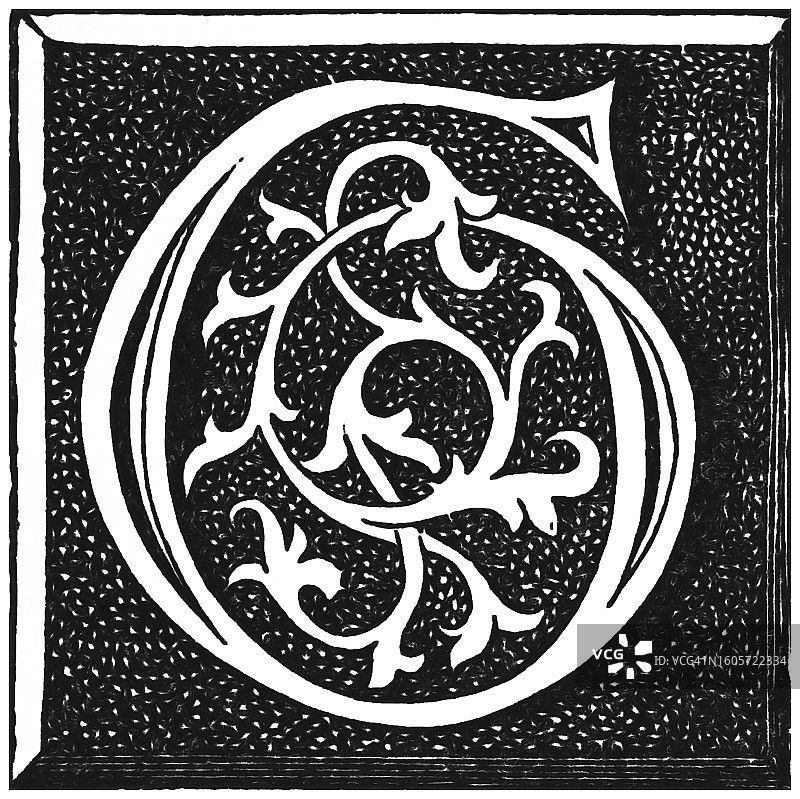 装饰字母G的老式雕刻插图图片素材