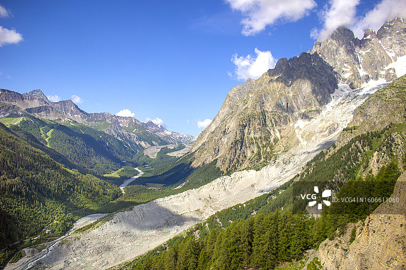 从奥斯塔山谷的勃朗峰缆车看到的意大利阿尔卑斯山景色图片素材