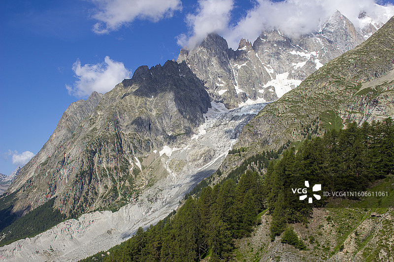 从奥斯塔山谷的勃朗峰缆车看到的意大利阿尔卑斯山景色图片素材