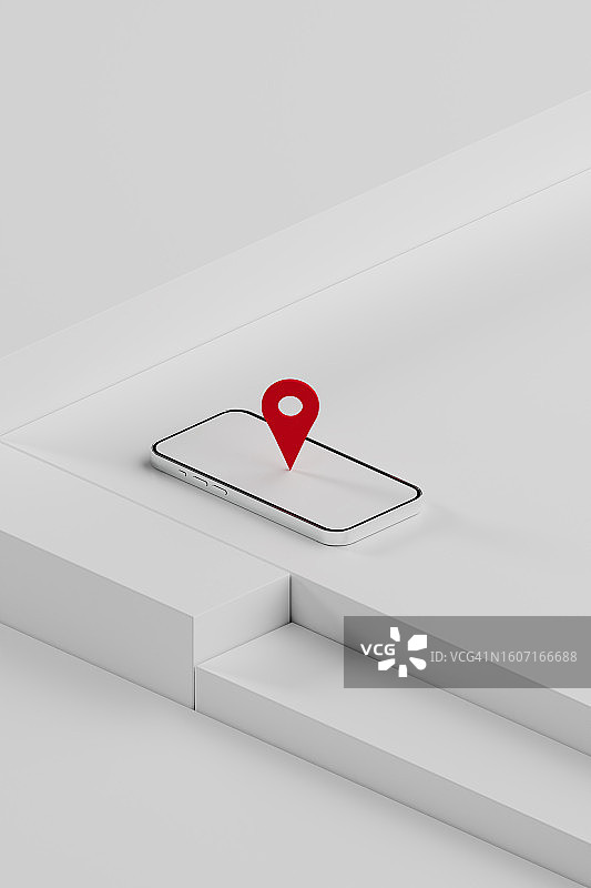 抽象几何背景，配有智能手机和红色GPS路线标记图片素材