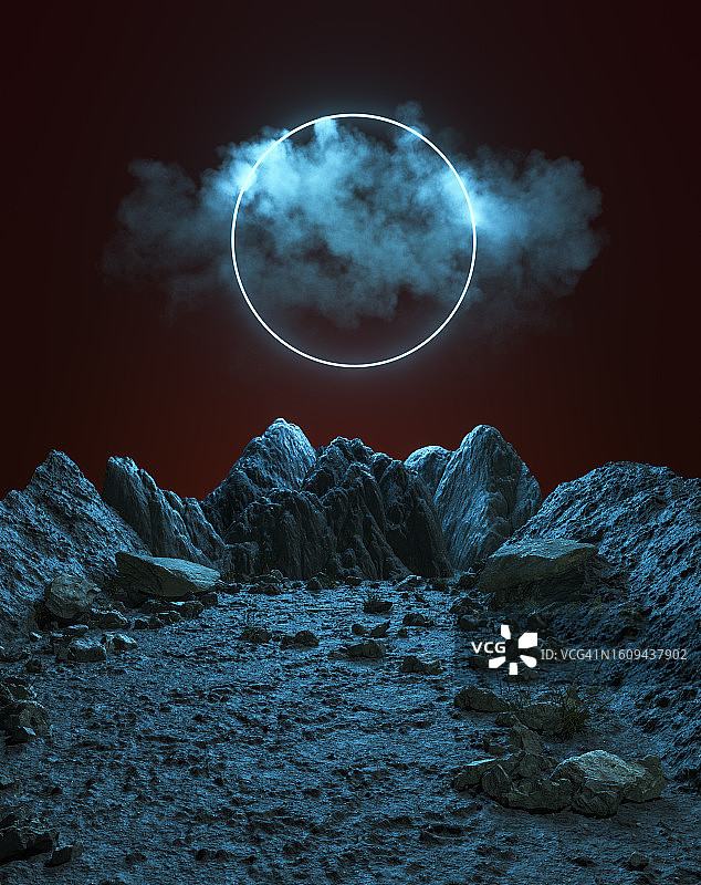 环形光下的月球景观图片素材