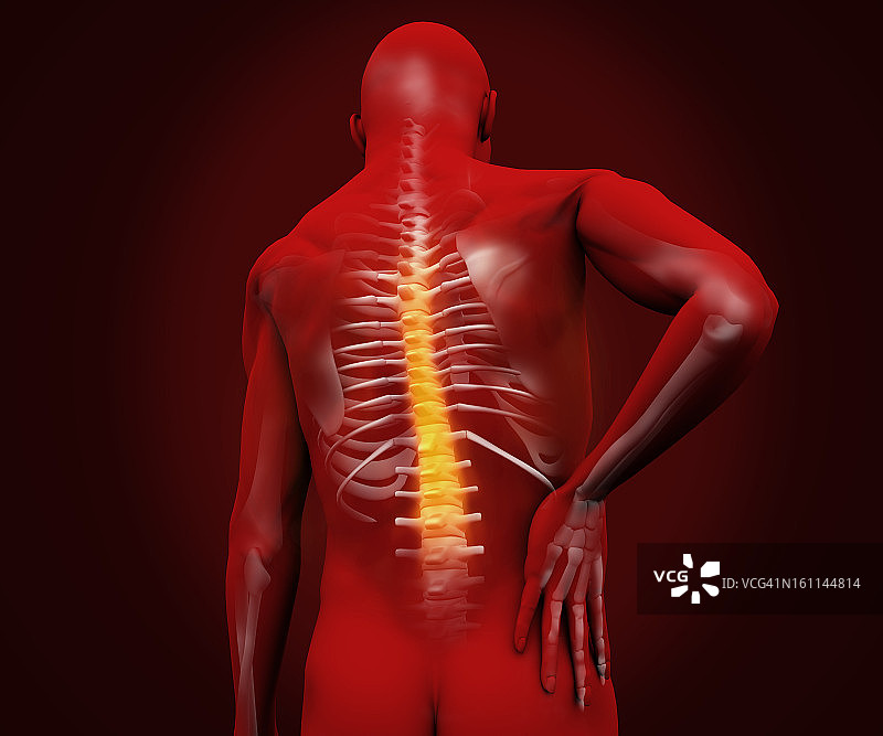 背部疼痛突出的红色数字人像图片素材