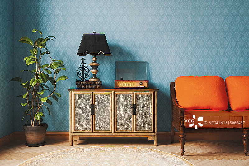带复古家具的家居内饰图片素材