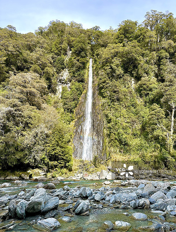 新西兰哈斯特隘口雷鸣溪瀑布图片素材
